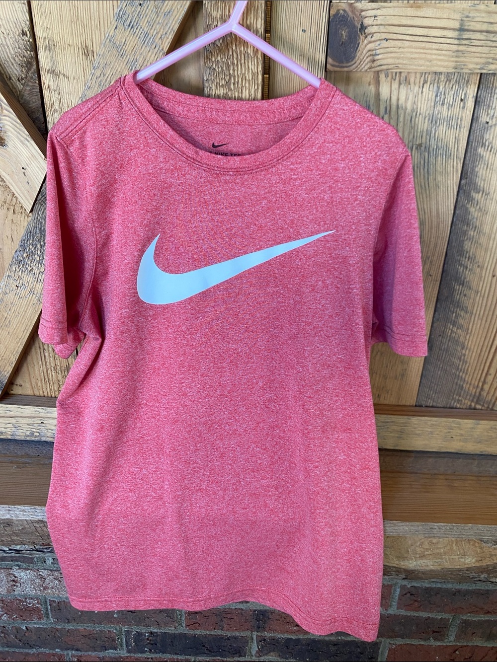 Nike Kids light red Short Sleeve Tee with White Swoosh